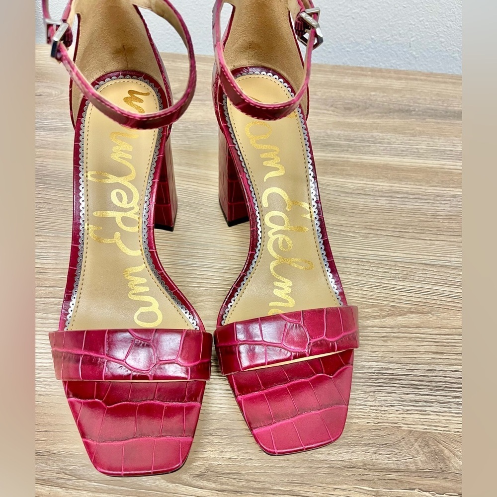 Sam Edelman Daniella Berry Squared Toe Ankle Strap Block Heeled Sandals - Sz 8.5 - Picture 7 of 10